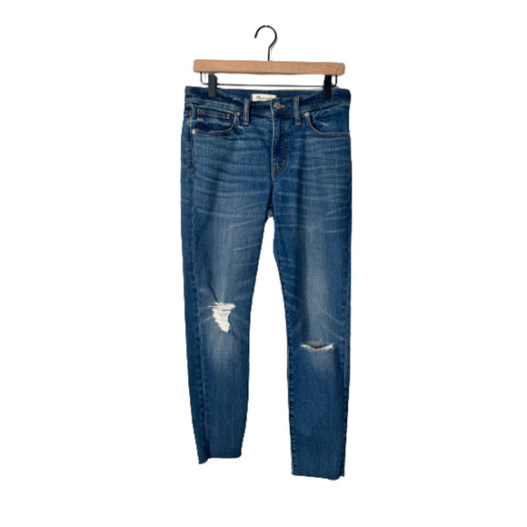 Madewell 9" High Riser Skinny Skinny Crop Jeans Women's 28 Blue Distressed Denim - Picture 2 of 8